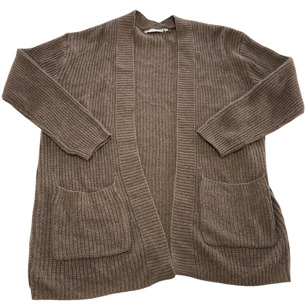 Andree by UNIT Cardigan Women Small Brown Ribbed Knit Open Front Pockets - Picture 2 of 8